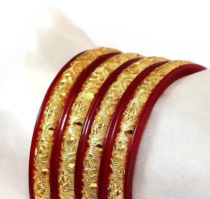 Traditional Gold Binding Pola Bangles, Shakha Pola Bangles, Red Copper Plated Bangles, Acrylic Bangles, Bangoli Bangles, Golden Bangles