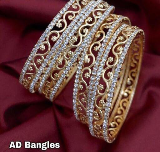 Pack Of 4 Delictaed AD Gold Banges Set, Gold CZ Bangles Set, Indian Jewelry, Gold Bangles, Indian Bangles, Bracelet Set, Hand Accessories