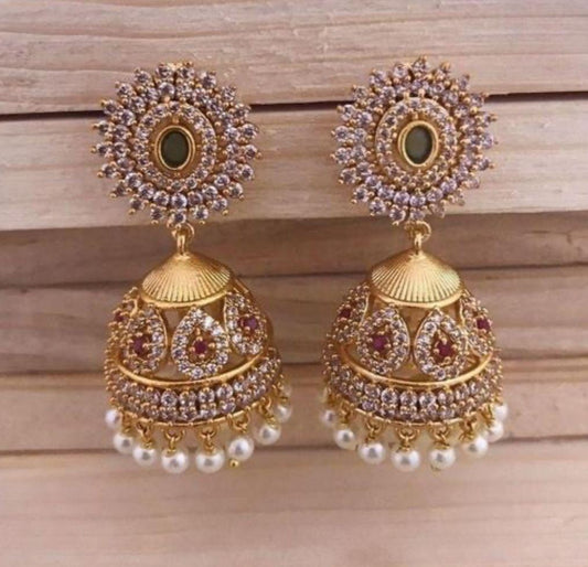 American diamond Earrings, Gold Plated Jhumka Earrings, Kundan Chanbaliyan, Statment Golden Jhumka Earrings, Bahubali Jewelry