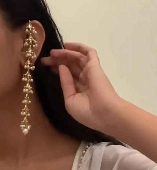 Long Fancy Indian Kundan Chain Style Earrings, Pearls Kundan Long Earrings, Pakistani Earrings, Chain Style Earrings, Kundan Earrings