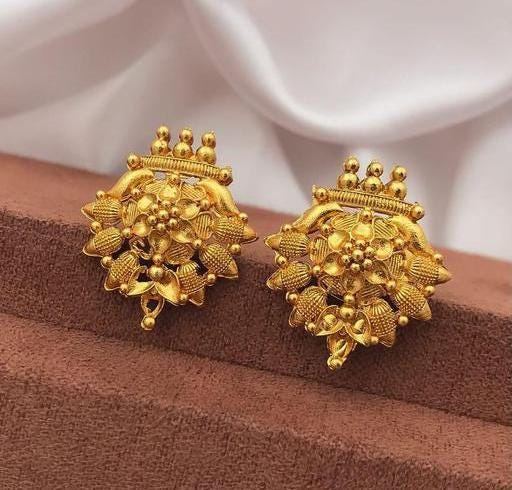 Gold Matte Finish Copper Tiny Stud Gold Plated Earrings, Kundan Chanbaliyan, Kundan Earrings, Bahubali Jewelry, South Indian Jhumka Earrings