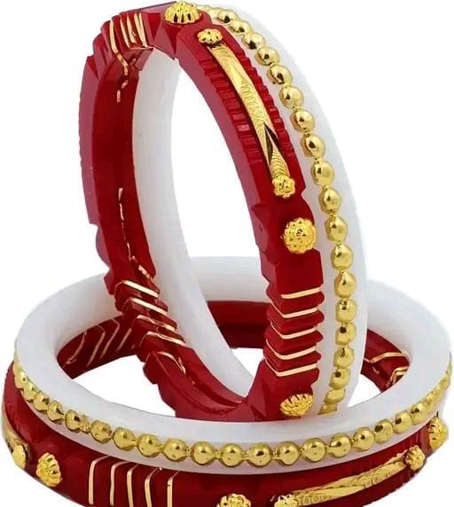 Red White Bengali Gold Binding Bangles, Shakha Pola Bangles, Red White Copper Plated Bangles, Acrylic Bangles, Bangoli Acrylic Wedding Set