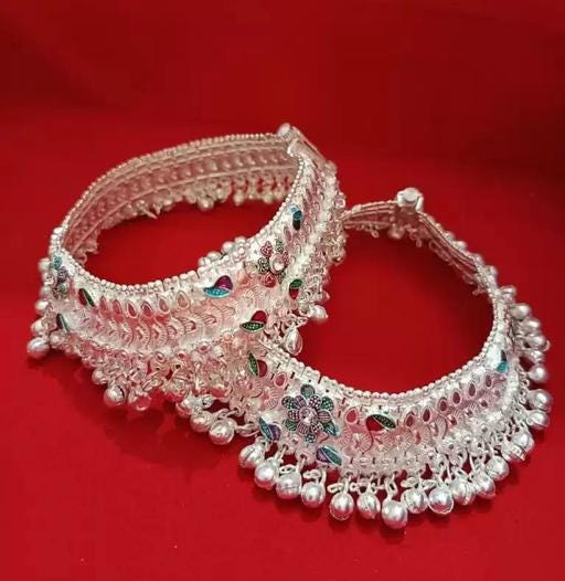 Traditional Silver Bride Anklet Pajeb/ Ghungroo Payal/ Bollywood Jaipuri Jewelry/ Heavy Kundan Payal/ Wedding Silver Payal/ Indian Jewelry