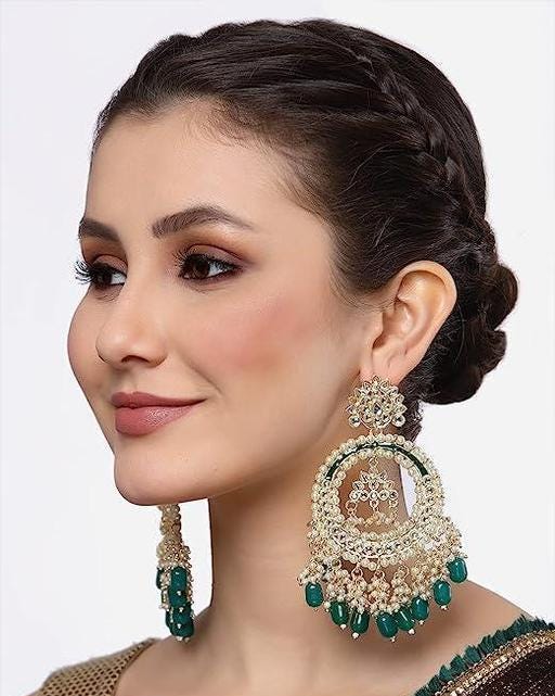 Fashion Gold Plated Chandbaliya, Gold Toned Pearls Studded Peacock Chandbali Earrings, Traditional Hoop Earrings, Green Gold Hoop Earrings