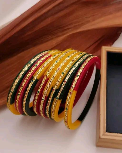 8 Multicolored Pola Bengali Gold Binding Bangles Sakha Pola Bangles, Red White Copper Bangles, Acrylic Bangles, Bangoli Acrylic Wedding Set