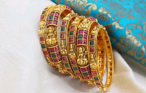 Pack Of 6 Gold Banges Set, Indian Laxmi Ma Gold Bangles Set, Indian Jewelry, Gold Bangles, Indian Bangles, Bracelet Set, Hand Accessories