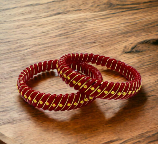 Rajasthani Bengali Gold Binding Bangles, Shakha Pola Bangles, Red White Copper Plated Bangles, Acrylic Bangles, Bangoli Acrylic Wedding Set