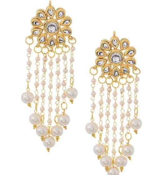 Fine Kundan Long Fancy Indian Chain Style Earrings, Pearls Kundan Long Earrings, Pakistani Earrings, Chain Style Earrings, Kundan Earrings