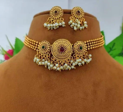 Peacock Gold Plated Indian Designer Copper Matte Finish South Indian Jewelry Set For Women, Gold Plated Necklace Set, Ruby Stone Necklace